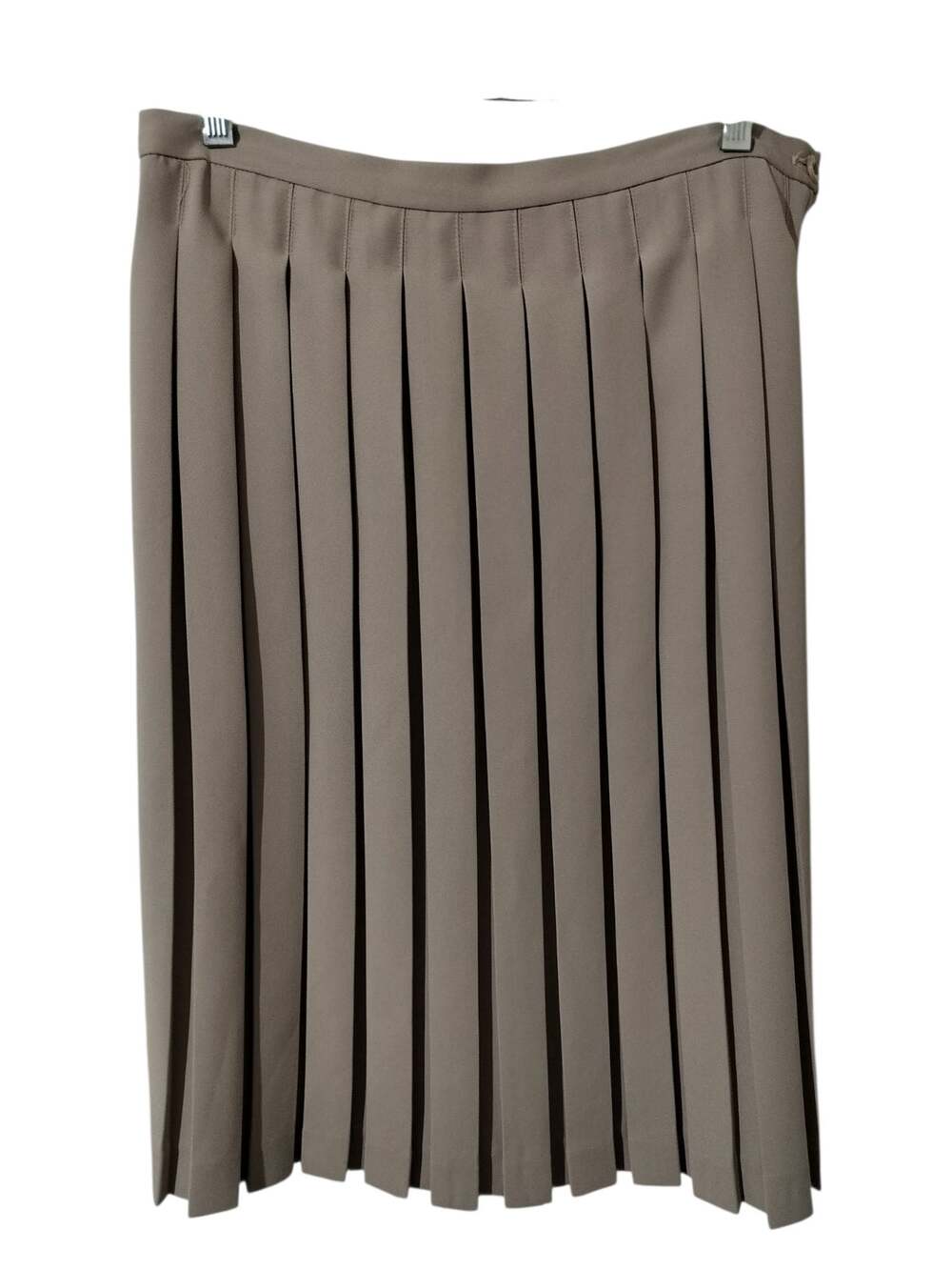 6198)Vintage Delicia Taupe Preppy Knife -Pleated Side Zipper Midi Skirt Size 14